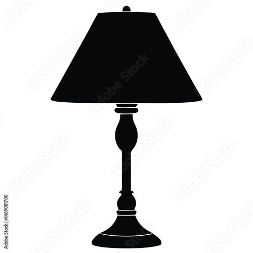 A dark silhouette of a lamp featuring a pedestal stand with a shade