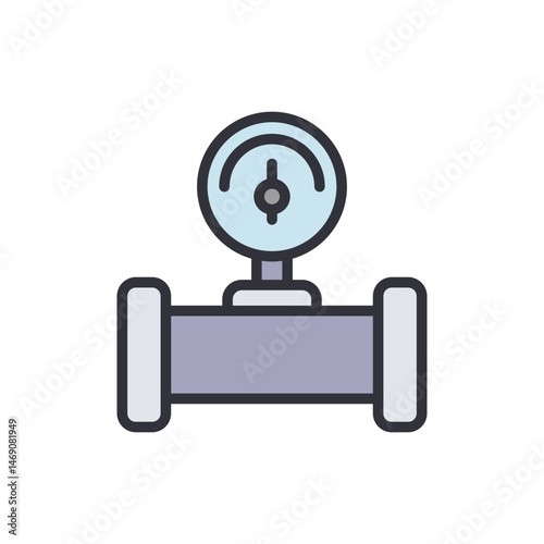 Stylized Isolated Illustration of Industrial Pipe with a Pressure Gauge