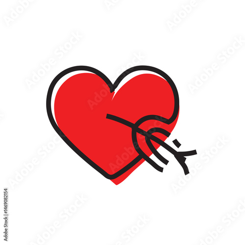 Red heart pierced by a black arrow