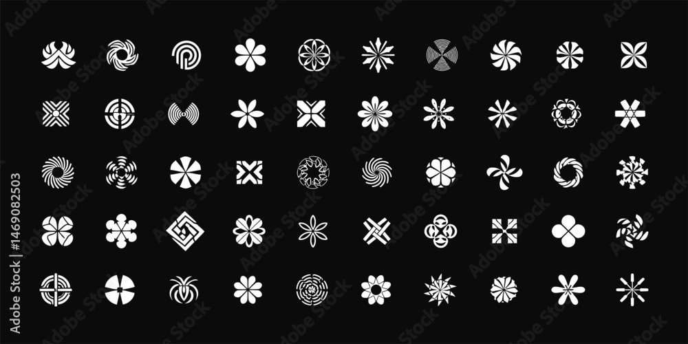 Flowers logos collection – Geometric Vector Emblem Symbol Design Set, Floral ornament Icon .