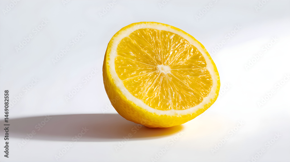 Bright yellow lemon slice placed on a clean white background Bright yellow lemon slice placed on a clean white background