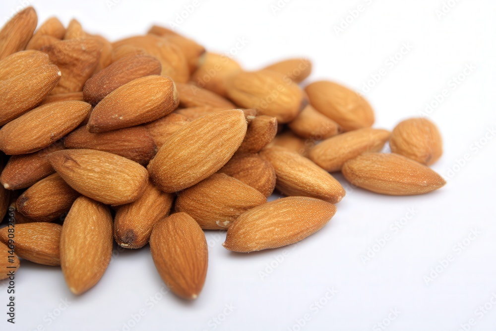 Pile of whole raw almonds on white background
Pile of whole raw almonds on white background