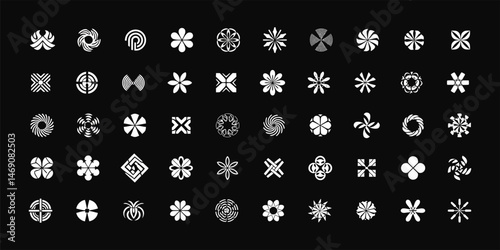 Flowers logos collection – Geometric Vector Emblem Symbol Design Set, Floral ornament Icon .