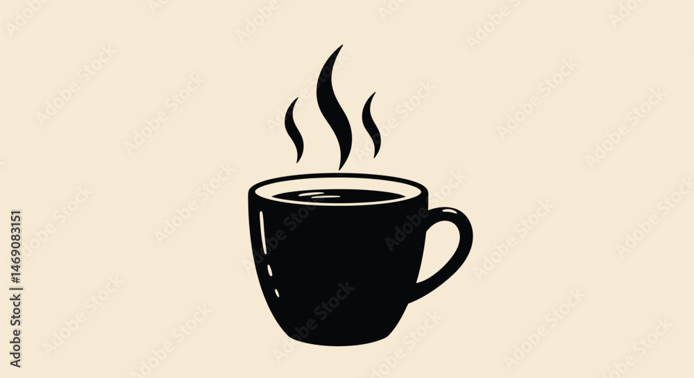 Obraz premium Black Coffee Mug with Steam