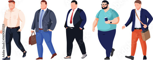 Body positive set of plus-size business men in fashion style
