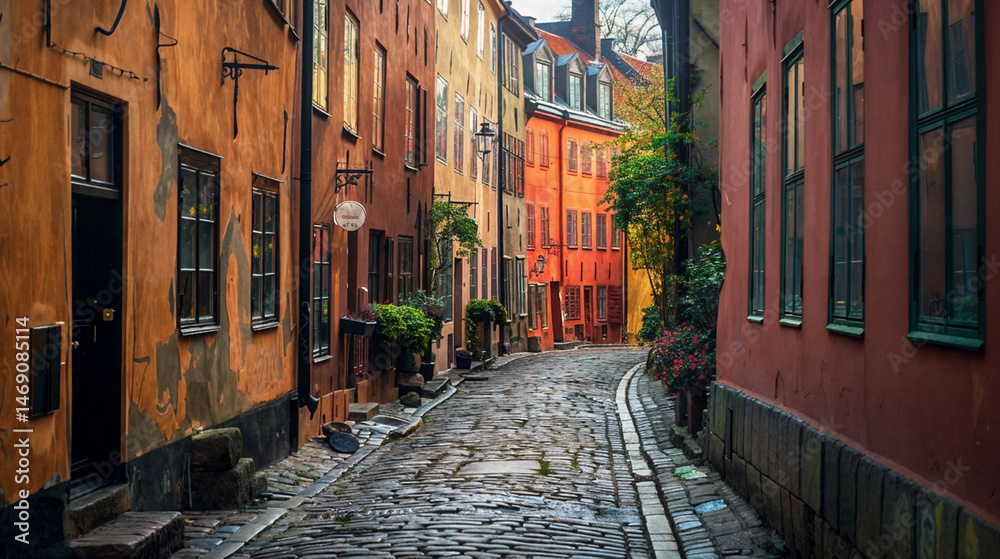 Fototapeta premium Cobblestone Street in Gamla Stan, Stockholm
