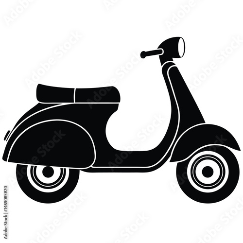Isolated black scooter silhouette showcases Italian style and design on a white background