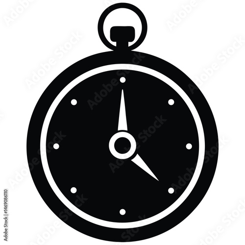 Isolated black vintage pocket watch shows the time at ten minutes after five