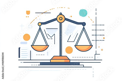 Abstract illustration of a balance scale with geometric elements.