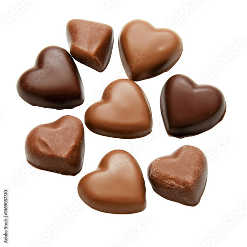 Assorted chocolate hearts in various sizes and flavors perfect for gifting on valentine's day or any romantic occasion isolated on transparent background..