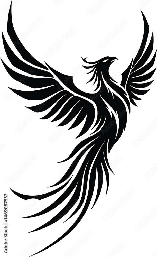 Obraz premium Minimalist Black and White Phoenix Vector