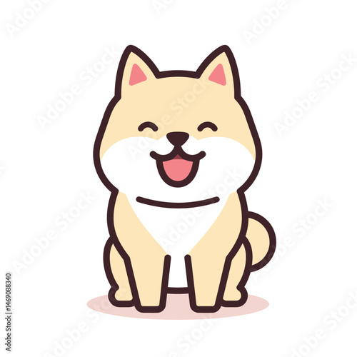 A cute cartoon Shiba Inu is smiling happily.
