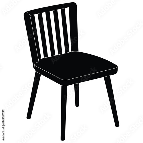 Solid black chair with a ladderback design stands on a white background photo