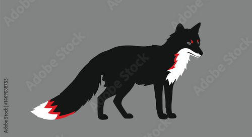 Minimalist Black Fox with Red Tail
