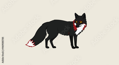 Minimalist Black Fox with Red Tail