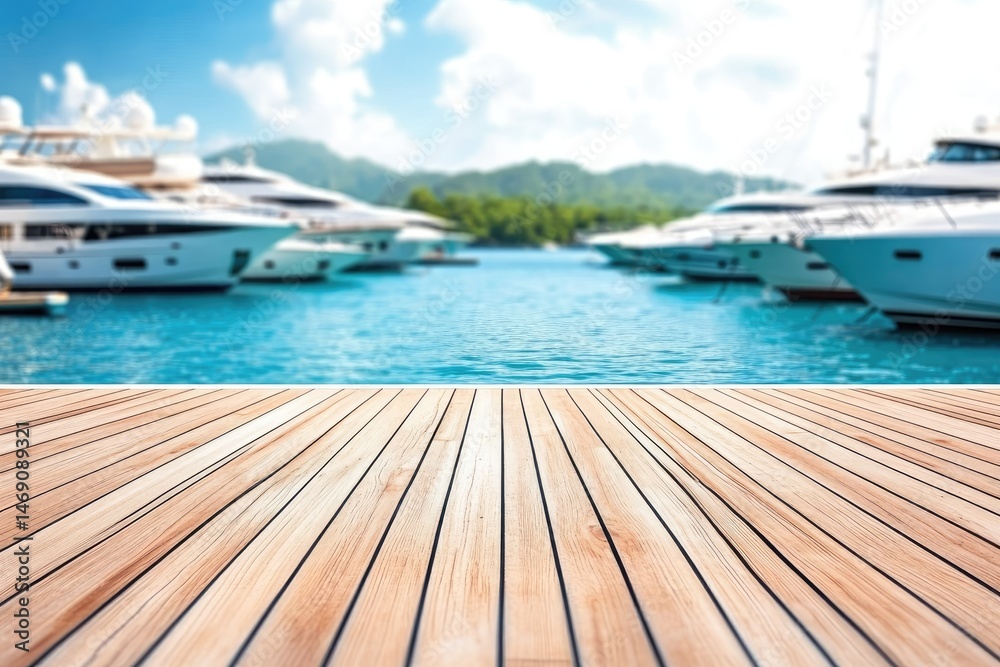 Fototapeta premium Luxurious yacht harbor, tranquil wooden deck