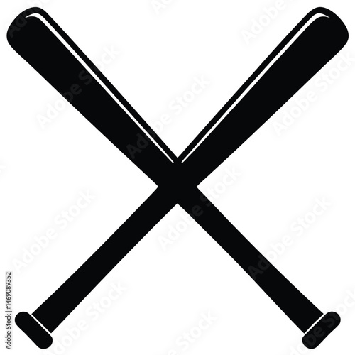 Two black baseball bats are crossing each other in an xshaped symmetrical design