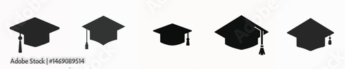 Graduation Cap Icon Set – Minimalist Academic Hat Vector Silhouettes for Education and Achievement Themes