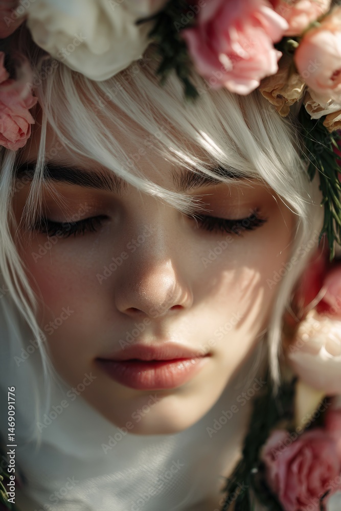 Obraz premium Bridal beauty surrounded by floral elegance at wedding ceremony