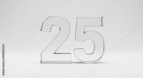 Clear Number Twenty-Five on White Background