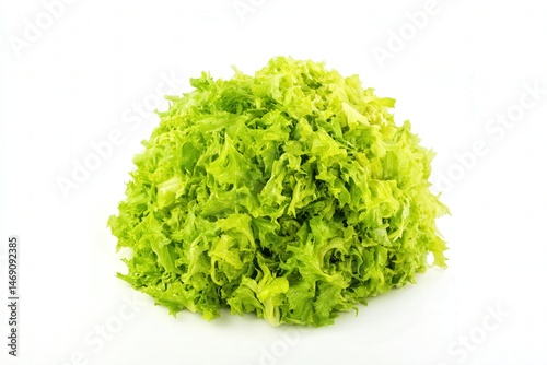 Pile of fresh finely shredded green cabbage on white background
