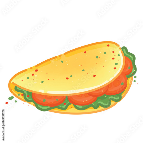 Tasty omelet - cartoon style breakfast egg illustration, food content, or culinary graphics.