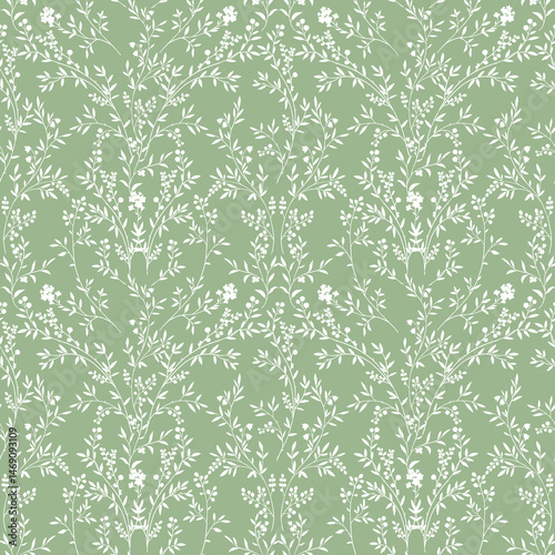Seamless pattern with tree branches and leaves for surface design and other design projects. A modern trend in line art style drawing. Elegant silhouette of branches.