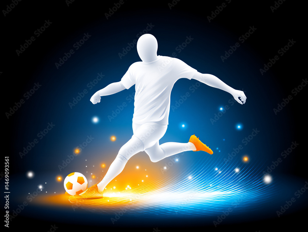 Fototapeta premium a skillful 2d digital illustration of a soccer player making a pass, with stylized lines indicating the ball's trajectory and a soccer field pattern in the background