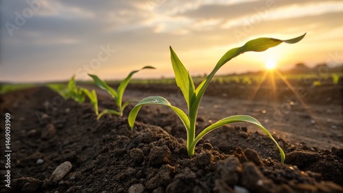 Wallpaper Mural Young Corn Plants Growing in a Field at Sunset A Vibrant Scene of Agriculture and New Life Torontodigital.ca