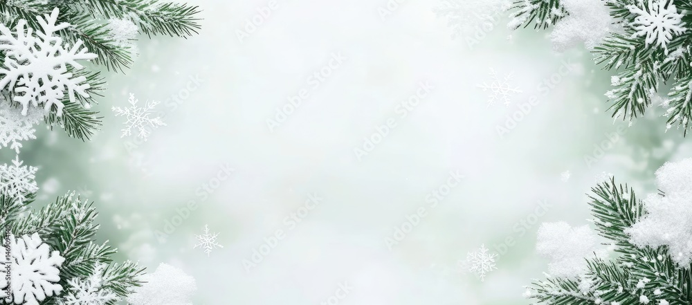 Festive Winter Background with Snowflakes and Branches Festive Winter Background with Snowflakes and Branches