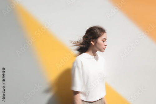 dynamic portrait random emotion with face illuminated by soft sunlight