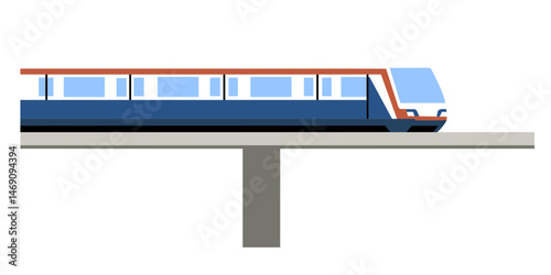 A modern illustration of a BTS skytrain on its elevated track in Bangkok. Vector graphic.