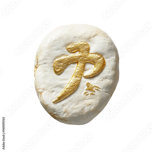 Gold Kanji Character on White Stone - Japanese Calligraphy and Symbolism