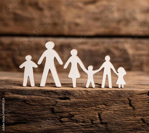 Wooden family figures symbolize unity love and togetherness on rustic wood a heartwarming image