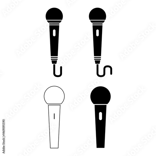 Set of Microphone icon, audio speech symbol, record concert sign, web button design .