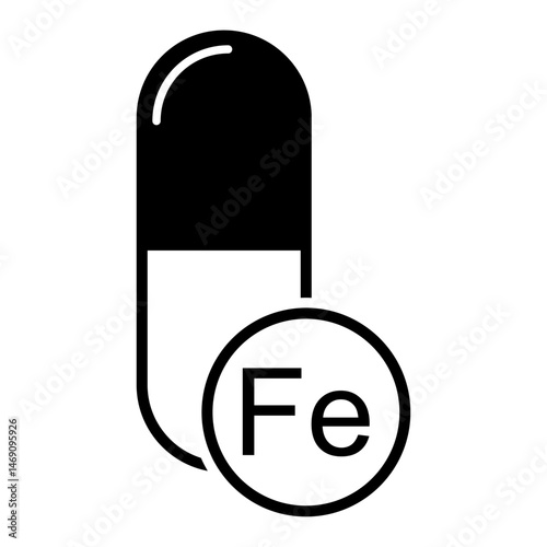 Mineral Fe icon, healthy medicine pill supplement symbol, complex vitamin vector illustration .