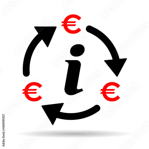 Euro money change shadow icon, trade cash information web symbol, convert sign vector illustration .
