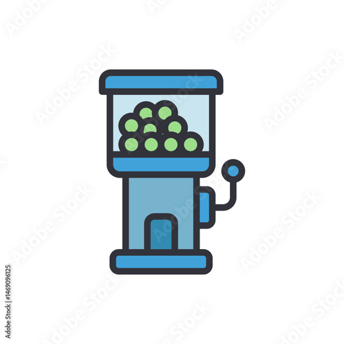 Colorful vending machine with green gum balls, sweet nostalgic treat