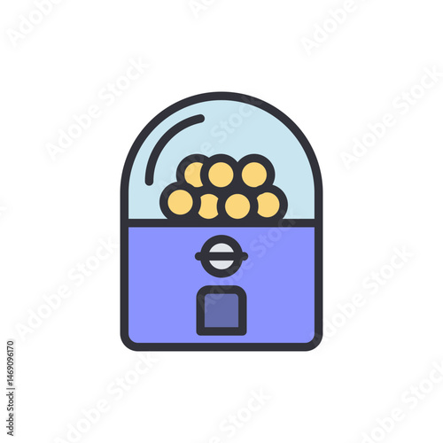 Stylized Illustration of a Capsule Toy Vending Machine with Colorful Gumballs