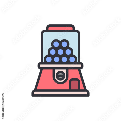 Retro gumball dispenser illustration, nostalgic sweet treat vending machine