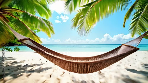 Serene hammock swaying in tropical paradise by the beach  