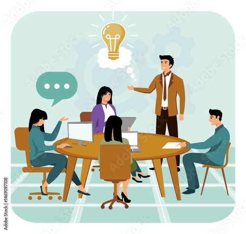 Focus groups concept with people. Business people meeting scene.