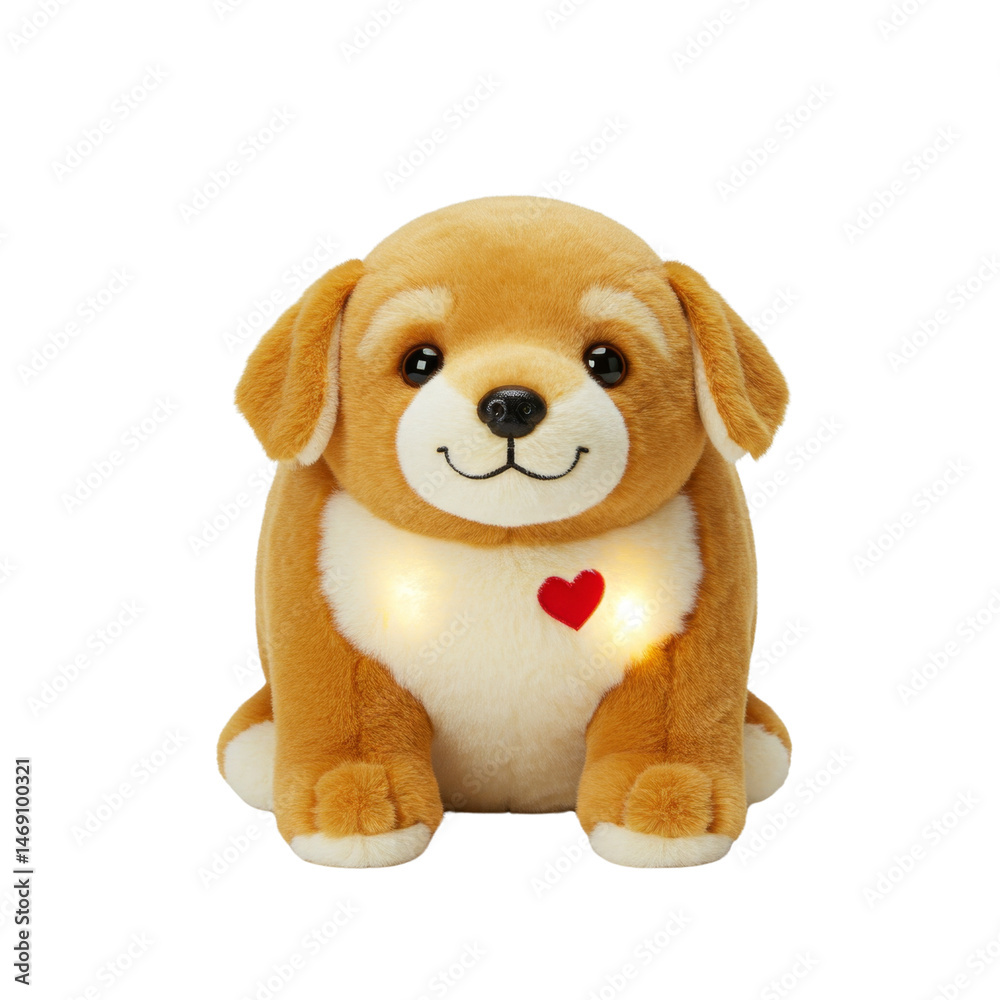 Fototapeta premium Cute and cuddly plush puppy toy with red heart design for kids and collectors of all ages to enjoy on transparent background