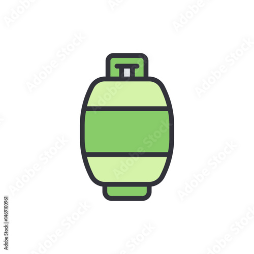 Green liquid propane cylinder, minimal illustration on isolated background