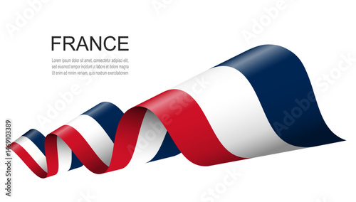 France flag on a waving ribbon, French Independence Day concept design.