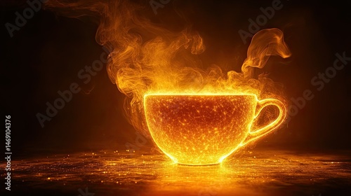 glass of beer A glowing coffee cup with radiant steam