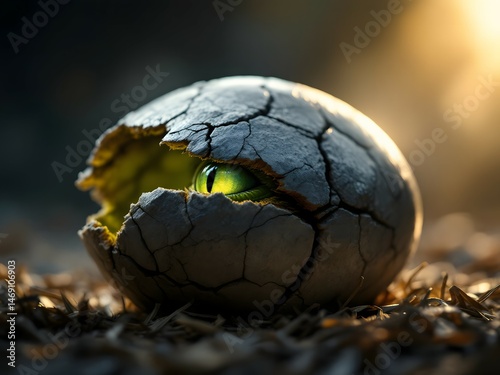 Cracked dragon egg in soft lighting