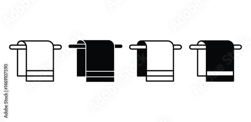 Towel Icons Set Black and White Minimalist Bathroom Vector Graphic Design