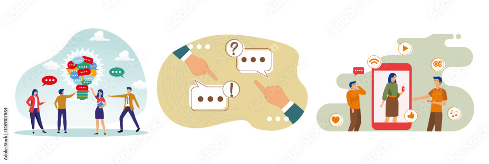 Fototapeta premium Team opinion new idea concept. Social media communication. Online business team meeting.