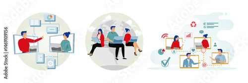 Online business communication. Work from anywhere around the world. Digital Communication Tools.